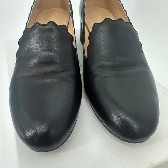 Chloe Leather Scalloped Accent Pumps Loafer Heel - Picture 5 of 9